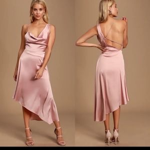 Lulu’s | Sereno Satin Asymmetrical Midi Dress